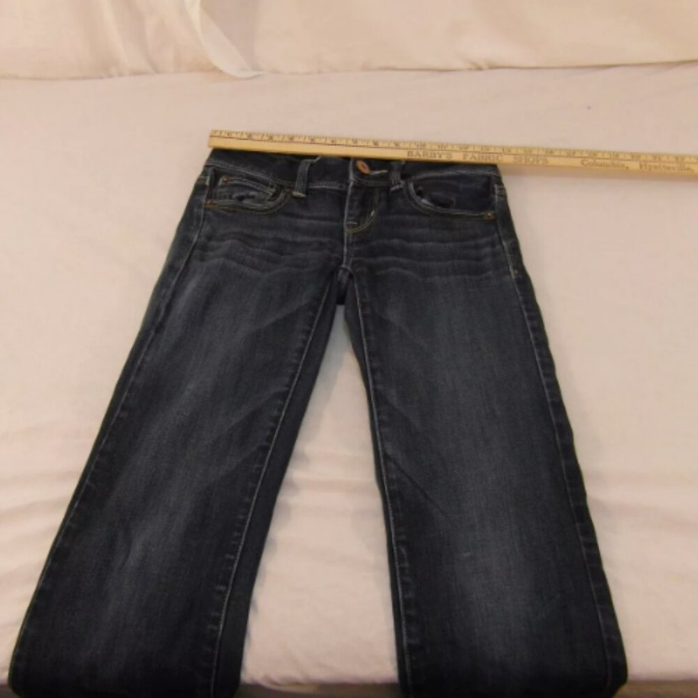 WOMEN's sz00 AMERICAN EAGLE OUTFITTERS STRETCH SLIM BOOT DENIM BLUE JEANS IG 605